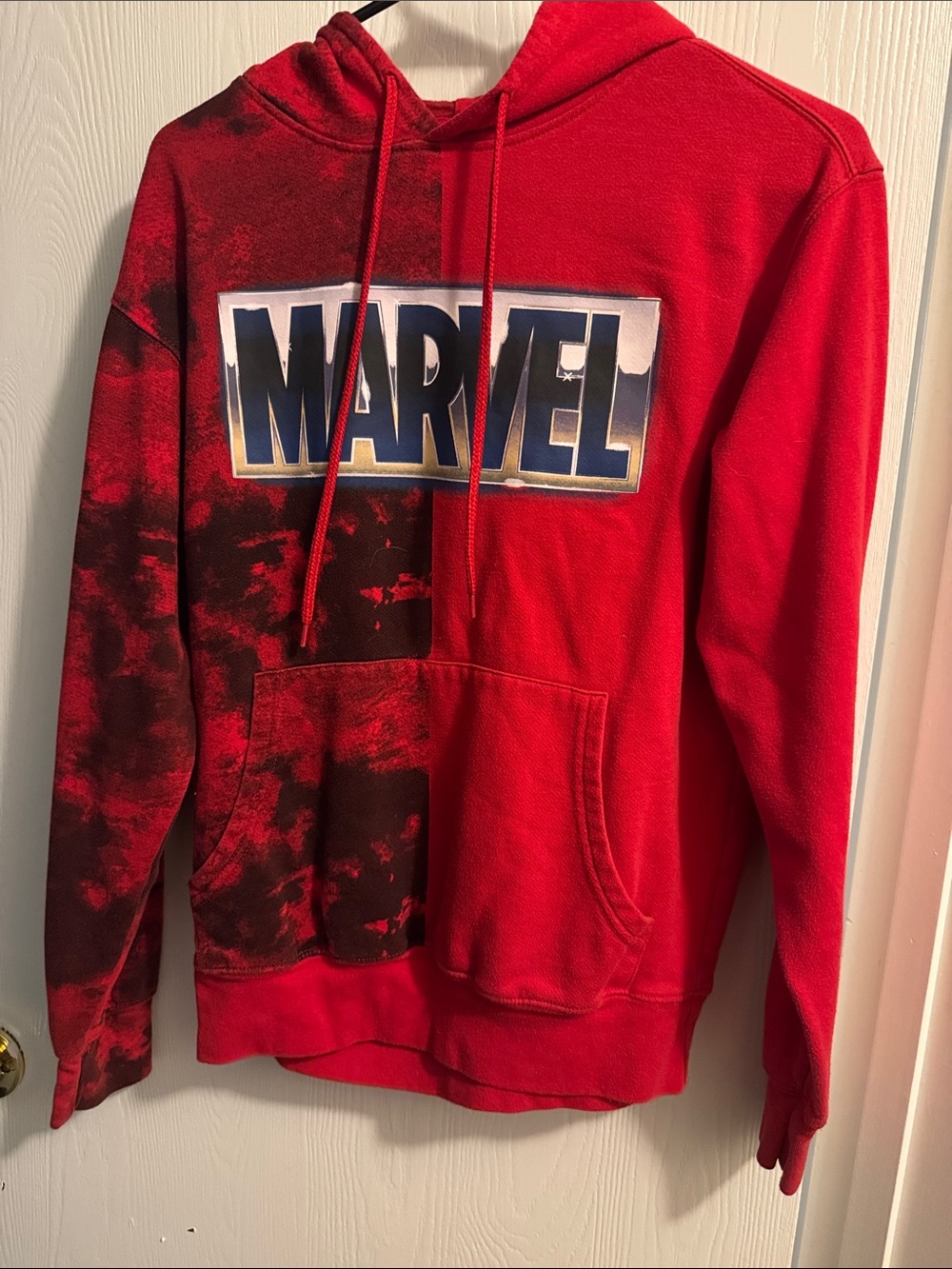 Marvel Red and Black Half-Dyed Zip-Up Graphic Hoodie - Men